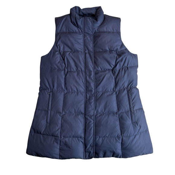 J. Jill Women’s Size M Longline Down Puffer Vest Navy‎ Blue Warm Winter Layer - Picture 2 of 7